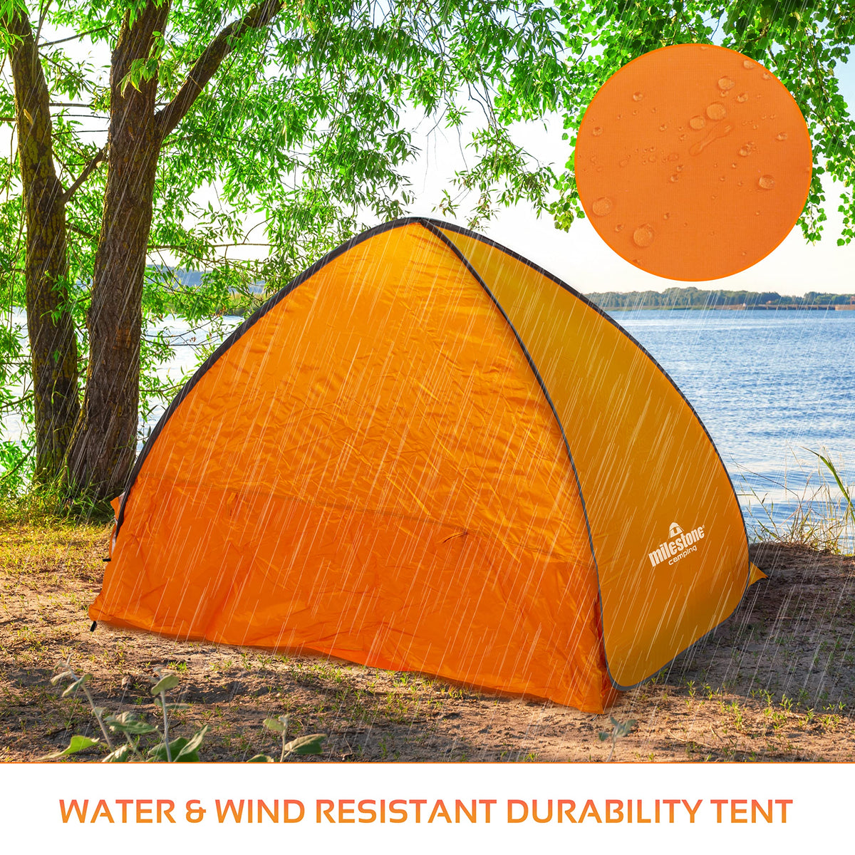Portable orange Milestone beach shelter and carry bag