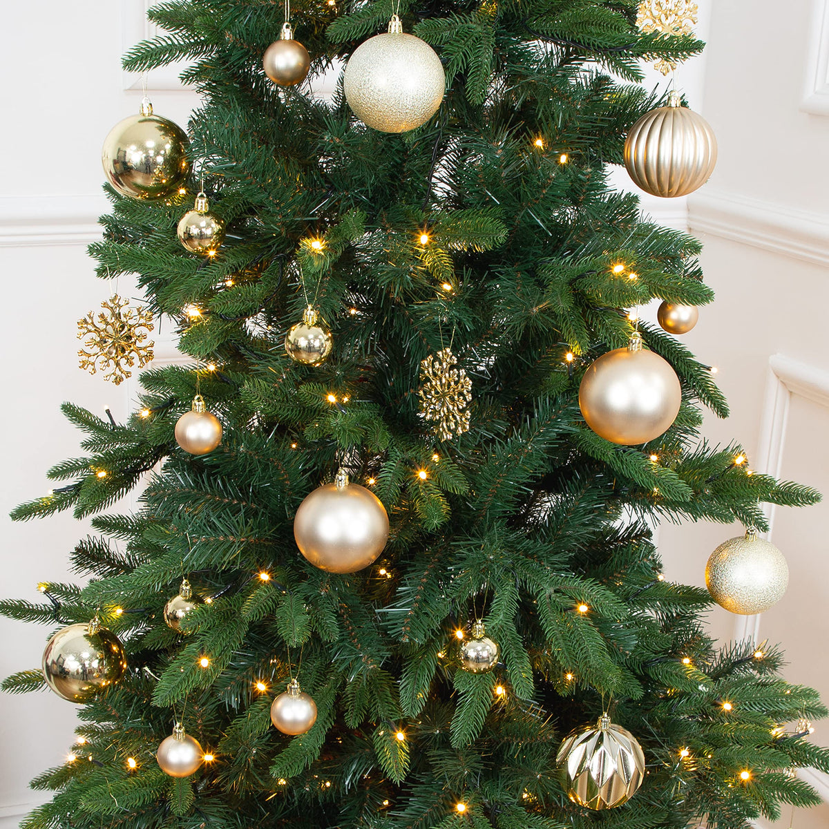 Champagne shatterproof Christmas baubles set of 50 mixed sizes