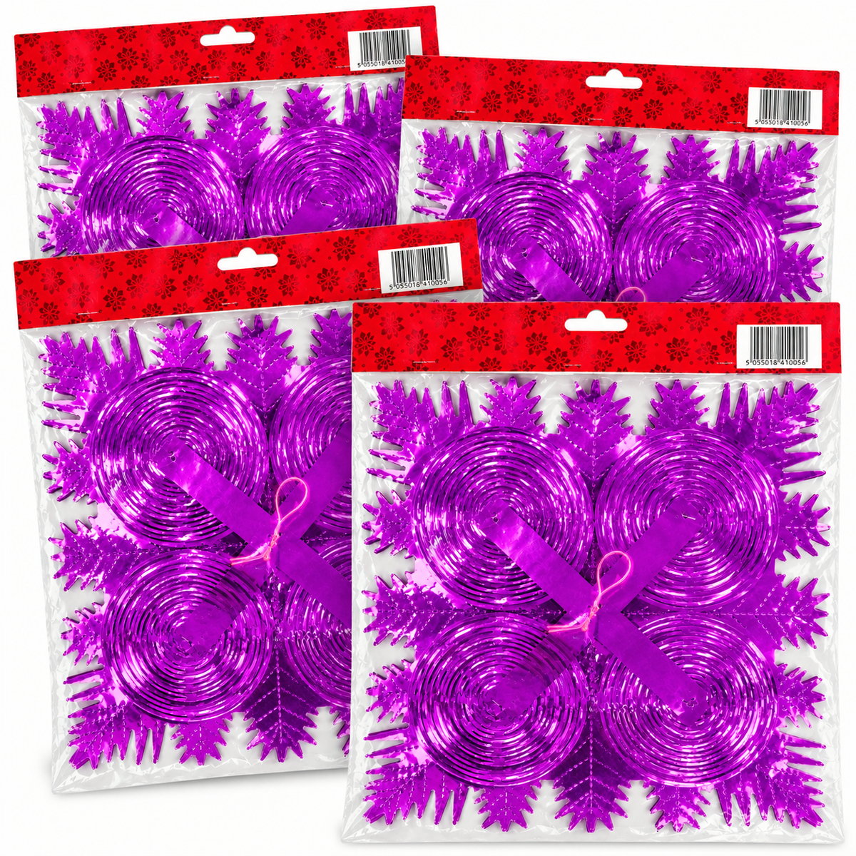 Red & Purple Christmas Foil Ceiling Decorations | 9ft Garlands, Stars & Cascades
