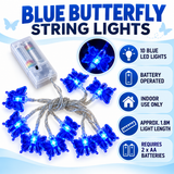 Close-up of blue LED butterfly fairy lights