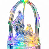 Close-up of Mary, Joseph and Baby Jesus in the acrylic LED Nativity scene