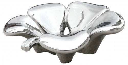 Reflective ceramic clover bowl shown empty
