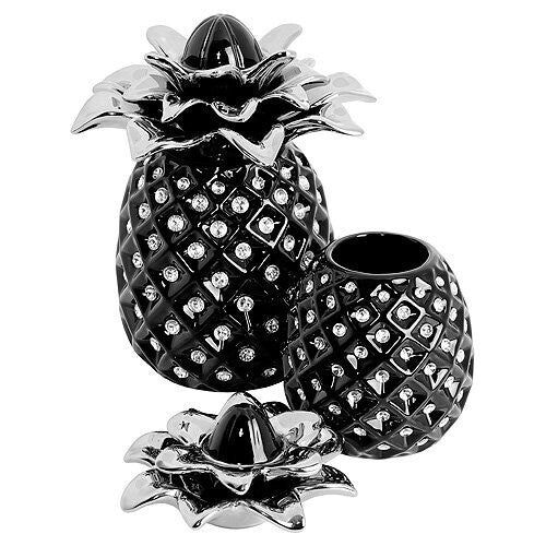 Silver ceramic pineapple storage jar