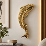 Gold ceramic koi fish ornament wall mounted