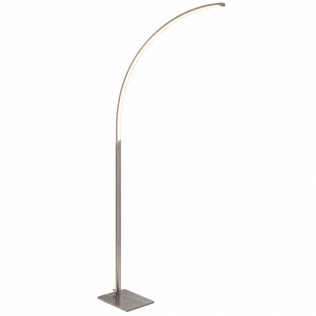 Febland LB50S 150cm curved LED floor lamp in satin nickel with integrated warm white LED strip on a white background