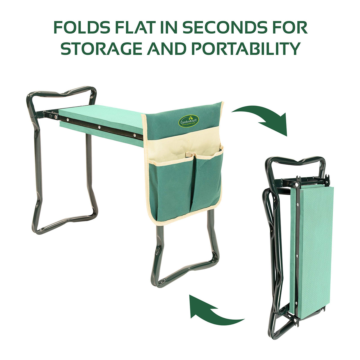 Folding Garden Kneeler & Seat with Tool Bag, Foam Cushion - GardenKraft