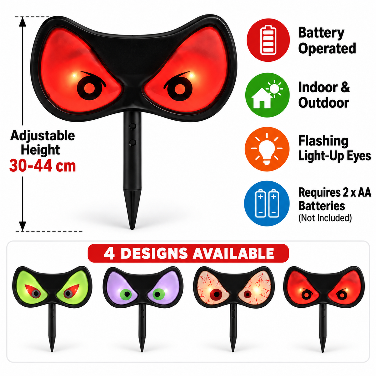 Adjustable 30 to 44 cm battery operated flashing Halloween stake light features