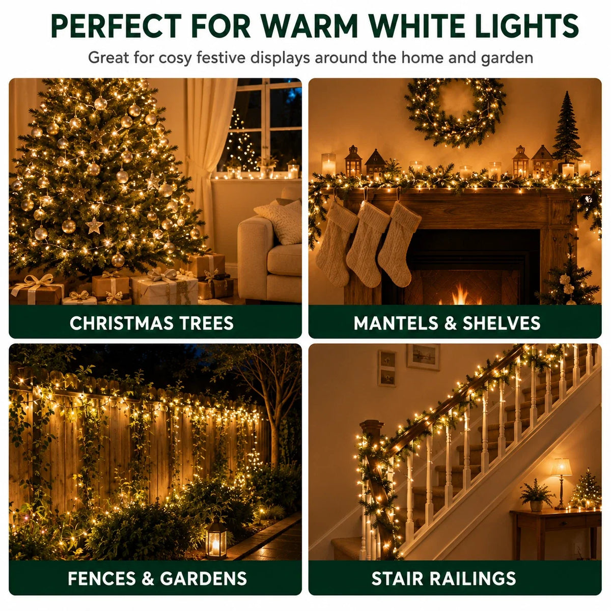 Warm white battery timer Christmas lights indoor and outdoor uses