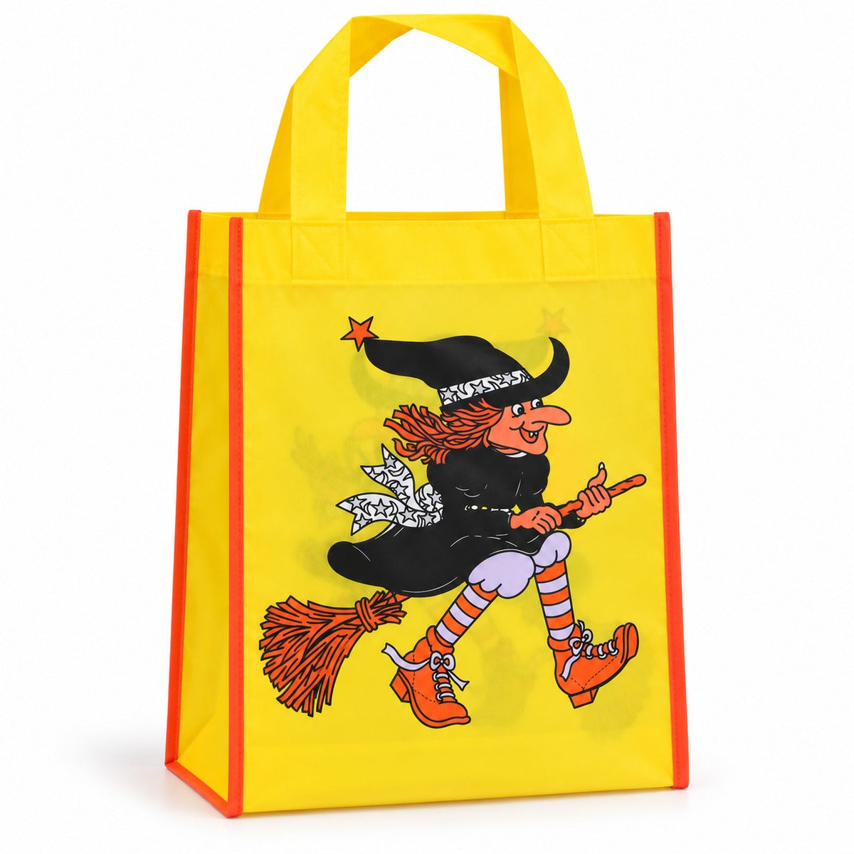 Flying witch yellow Halloween trick or treat bag – empty