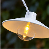 White disc pendant shade and warm white LED close up illustration