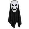 Kids white glow-in-the-dark skeleton mask with black head drape, front view on white
