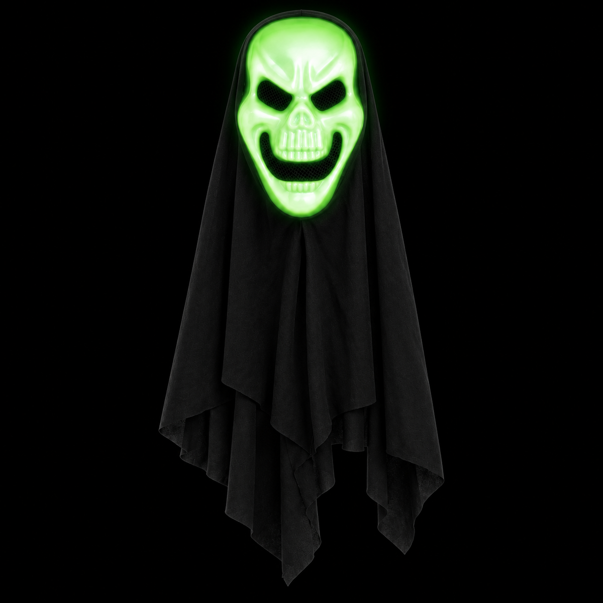 Illustration of green glow-in-the-dark effect on the skeleton mask