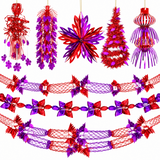 Red and purple foil Christmas ceiling decorations eight designs
