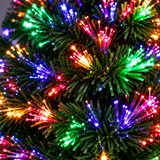 Illustrative close-up of multicoloured fibre optic light strands