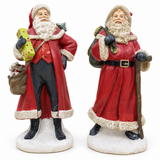 Pair of 26cm red Santa Christmas ornaments with gifts, front view