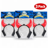 Three Premier Halloween children's red devil horns headbands in retail packaging, 3 pack