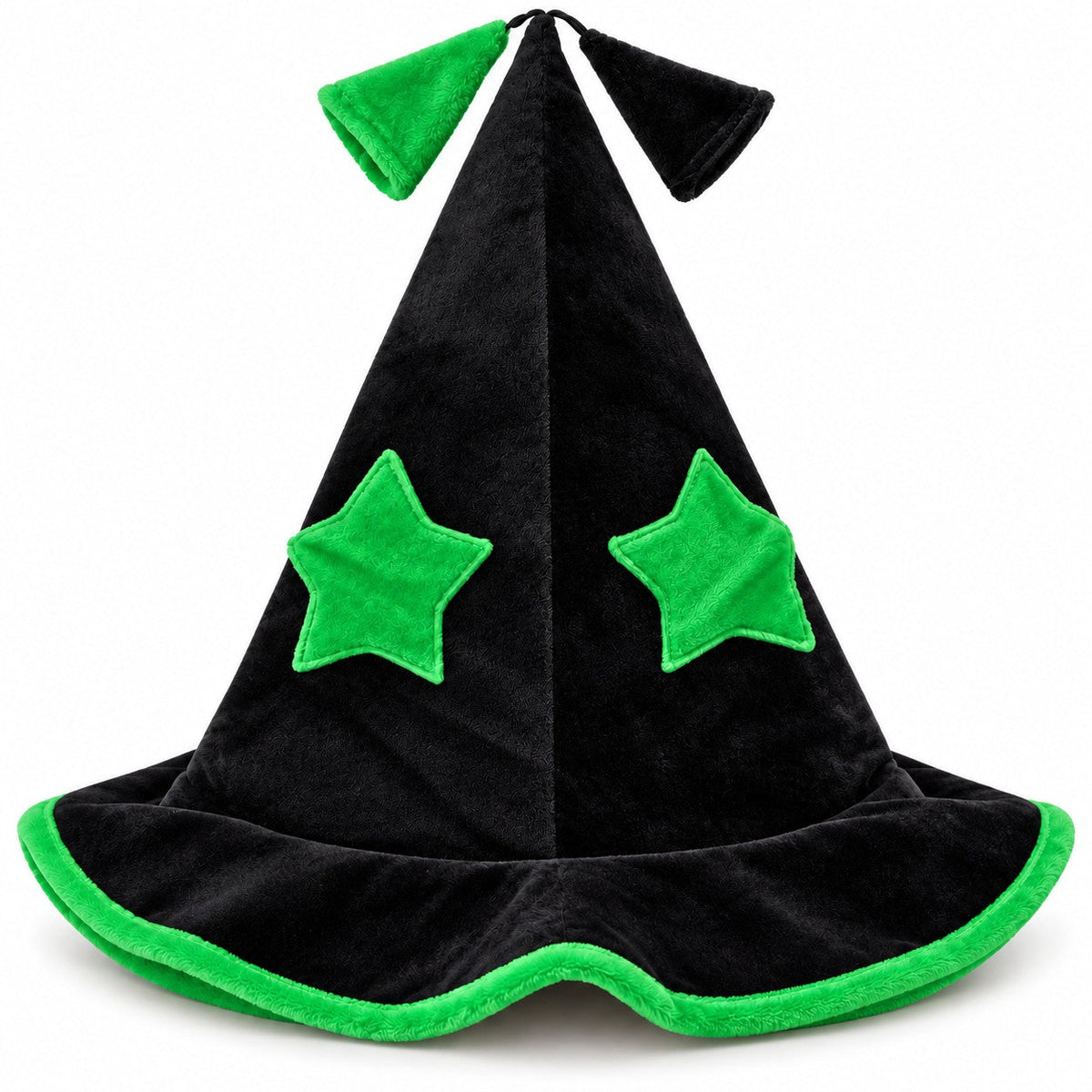Premier children’s black Halloween witch hat with green stars and green trim, HH53004