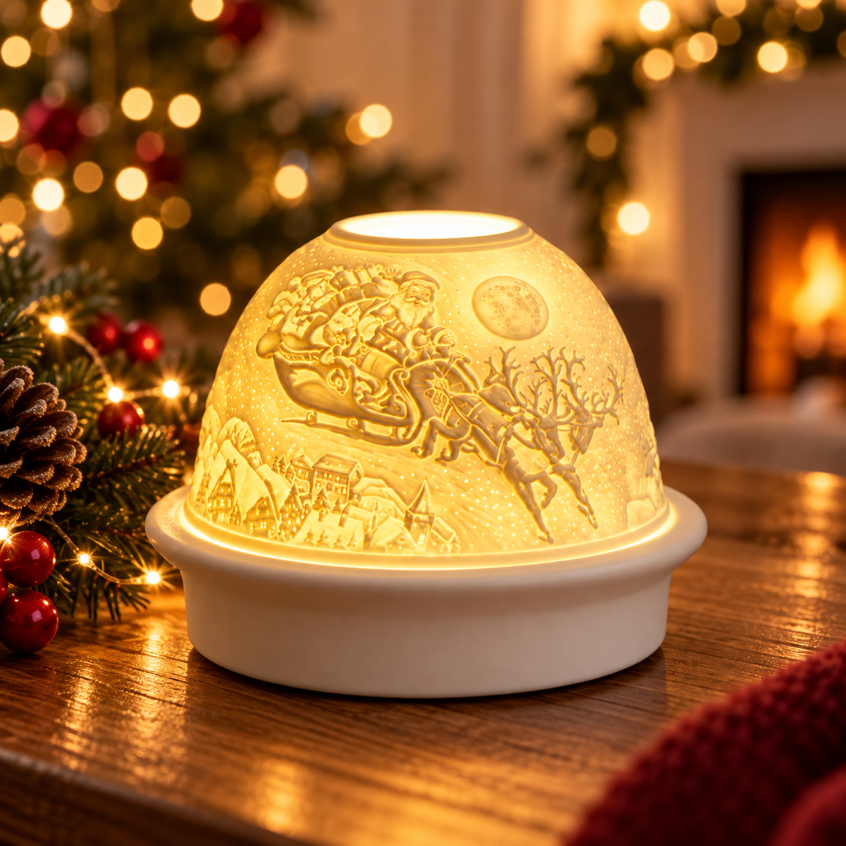 Premier LED ceramic Christmas night light glowing in a festive home display