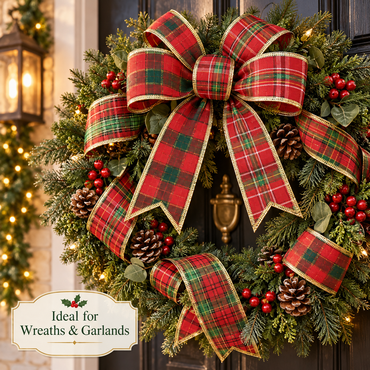 Wire-edged tartan Christmas ribbon used for festive gift wrapping