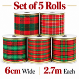 Close-up of Premier wire-edged tartan Christmas ribbon