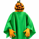 Close-up of evil pumpkin ghost hanging decoration with carved pumpkin face and black claw nails