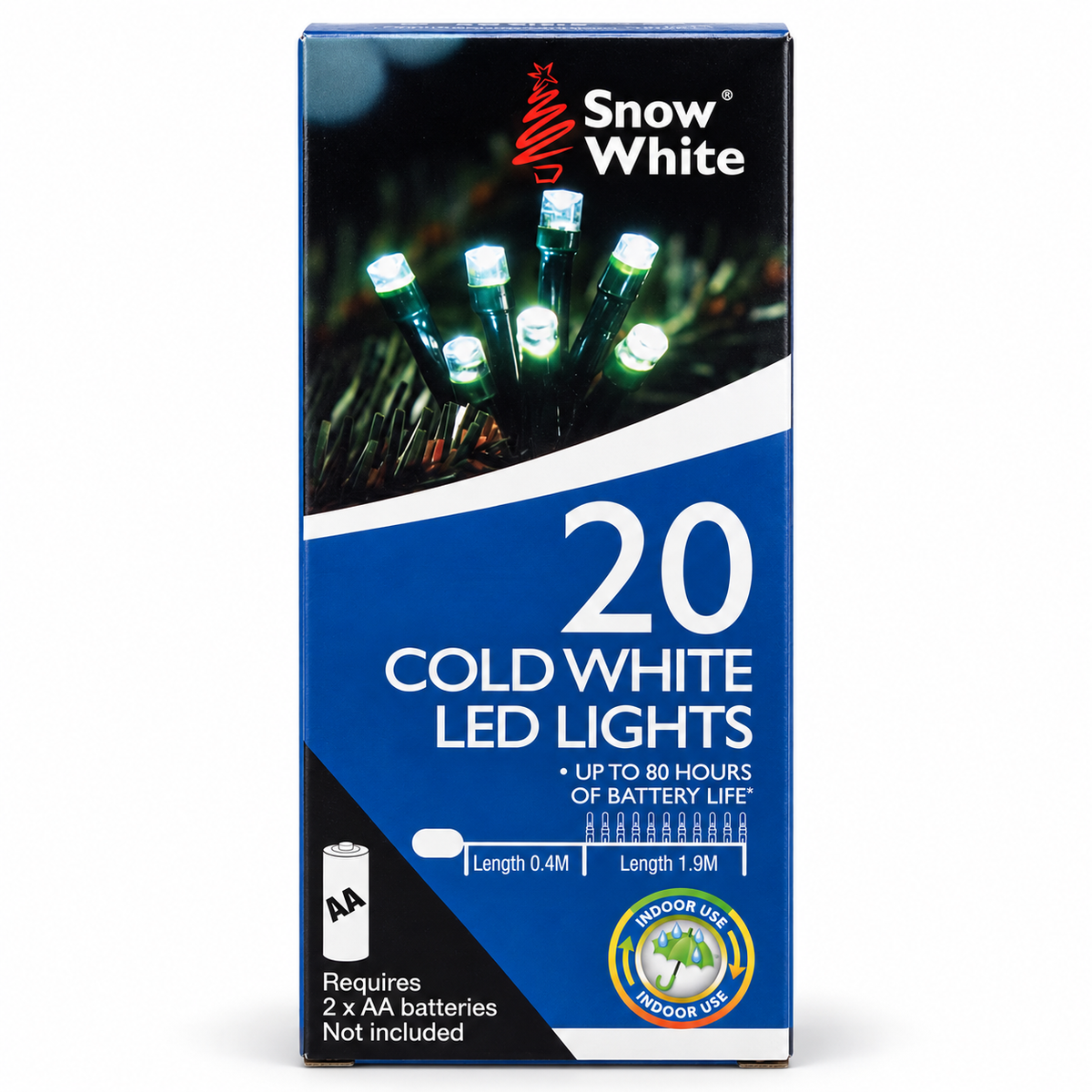Snow White 20 cold white LED fairy lights product view