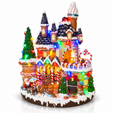Widdop LED gingerbread house with rotating characters angled view