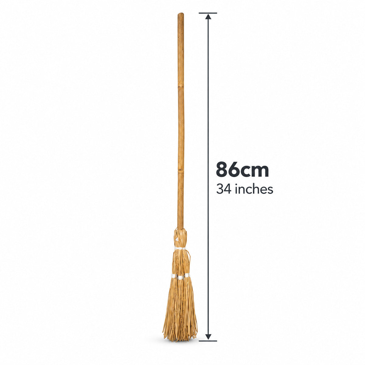 Witch straw broomstick measuring approximately 86cm or 34 inches long