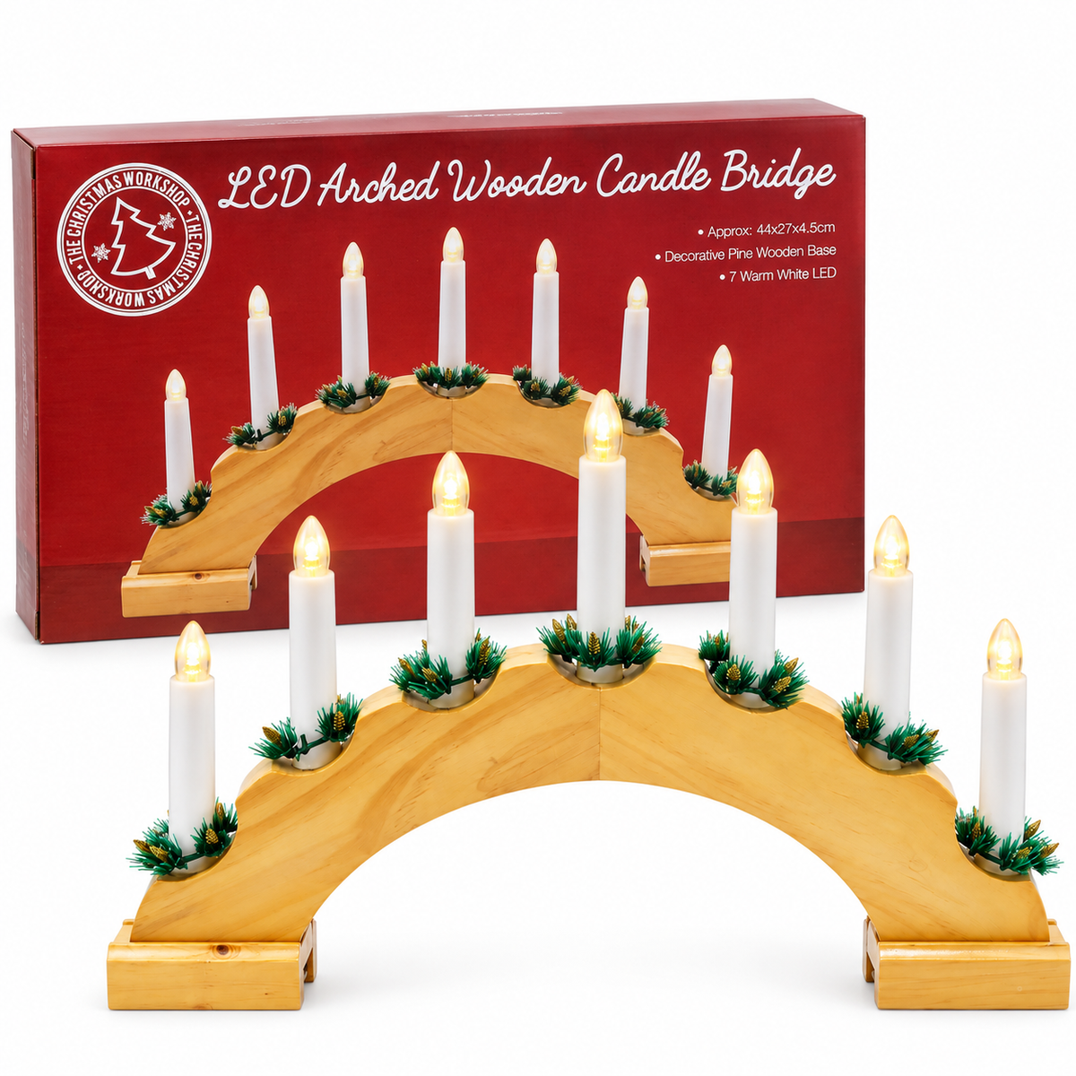 Wooden Christmas candle bridge with retail box packaging