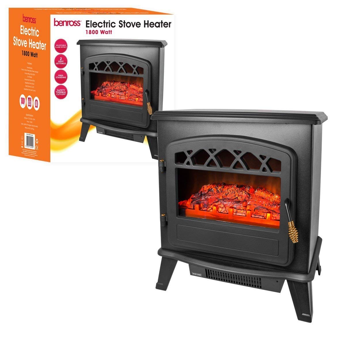 Cast-iron-effect electric stove fireplace heater black