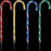 Four light-up candy cane Christmas stakes with 40 multicoloured LEDs