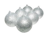Six 60mm silver glitter Christmas baubles