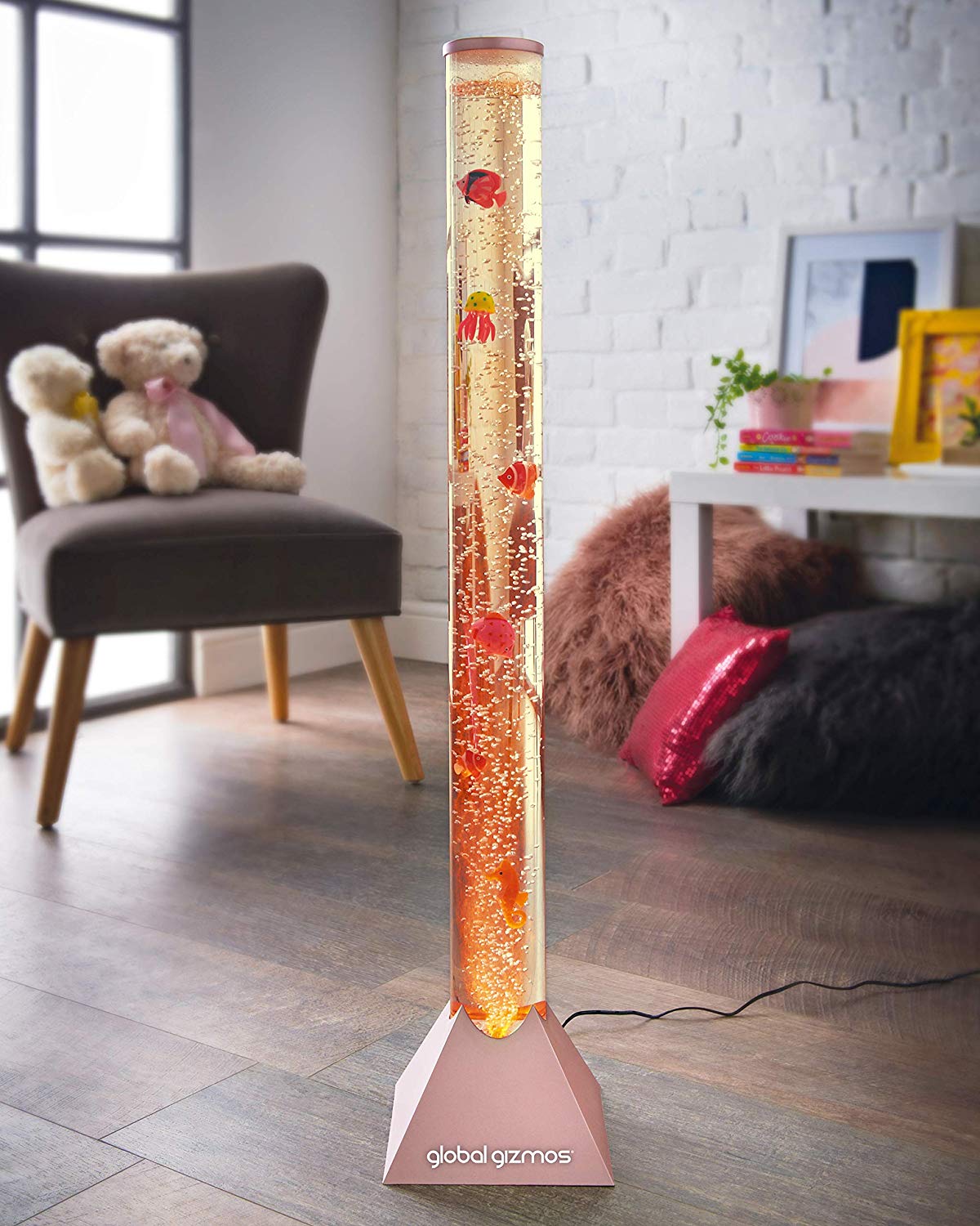 90cm rose gold sea life bubble lamp with colour-changing LEDs