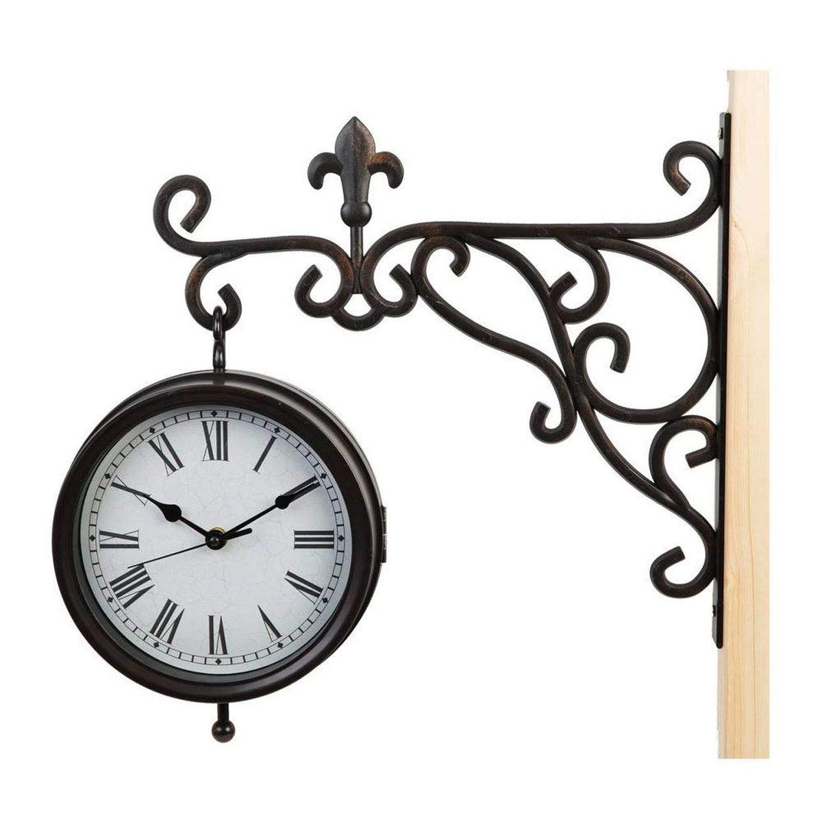 Hometime double-sided hanging wall clock with ornate bracket 40cm