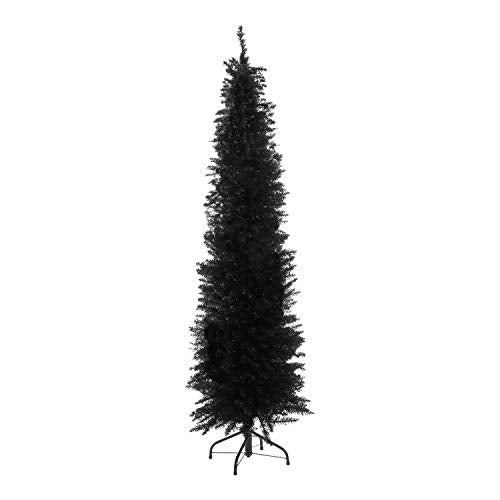 6ft Slimline Black Artificial Indoor Decoration | Includes Metal Christmas Tree Stand | 560 Tips
