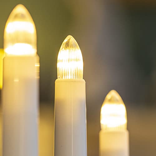 Red wooden Christmas candle bridge with seven warm white LEDs