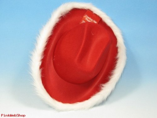 Pack of six red Santa cowboy hats with white fur trim