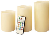 Set of three colour-changing flameless LED candles with remote