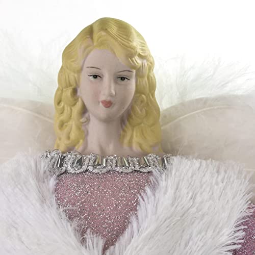30cm pink and white angel Christmas tree topper with feathered wings