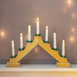 Pine effect wooden Christmas candle bridge with 7 LED lights