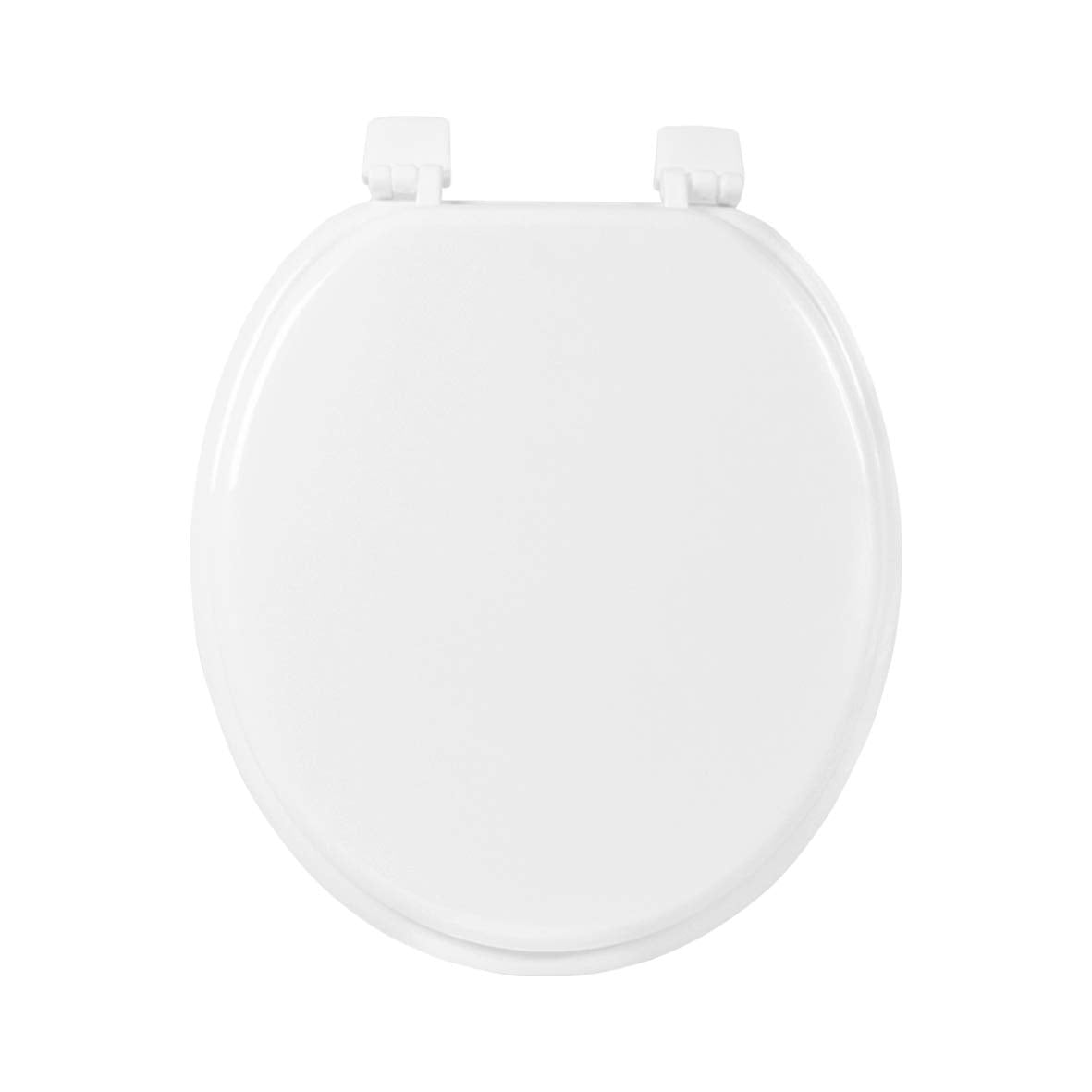 White toilet seat with plastic hinge detail