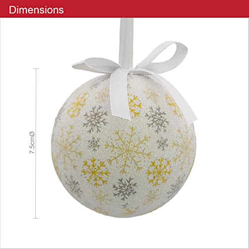 White and gold Christmas baubles with snowflake and icicle designs