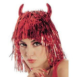 Red tinsel Halloween devil costume wig