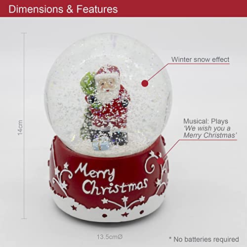 Red and white Santa musical Christmas snow globe