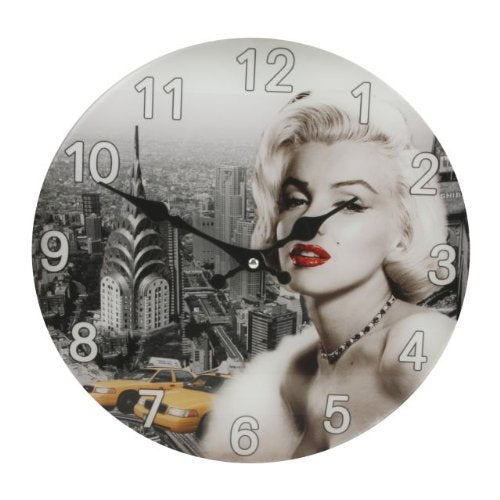 Hometime W9714 Marilyn Monroe 30cm glass wall clock with New York skyline
