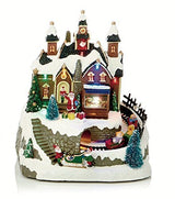 Musical LED Christmas village snow scene with moving train 23cm