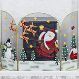 Santa Snowman and Christmas tree three-panel decorative metal screen