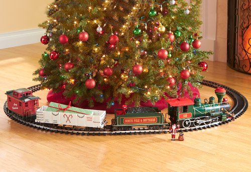 Battery-operated Christmas train set with festive track and accessories