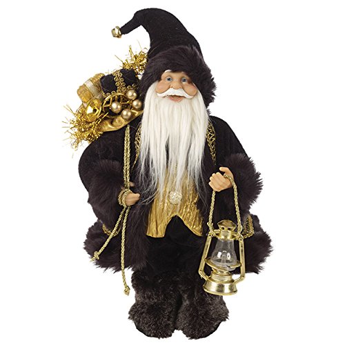 30cm black coat Santa Christmas figure with lantern