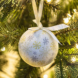 White and gold Christmas baubles with snowflake and icicle designs